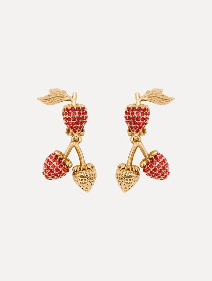 Oscar De La Renta Strawberry ClipOn Earrings Red Women Earrings