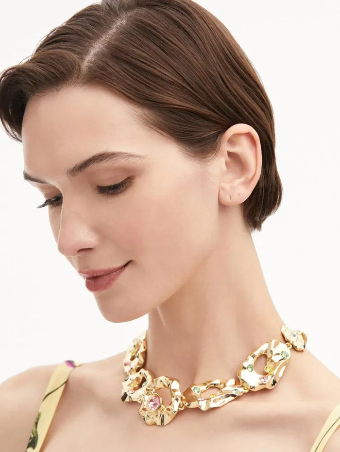 Oscar De La Renta Textured Metal ChainLink Necklace Multi Women Necklaces