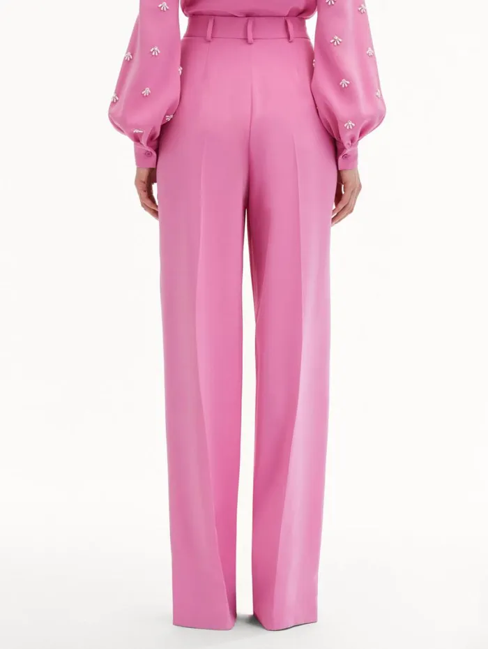 Oscar De La Renta Wide Leg Silk Georgette Pant Rosehip Women Pants and Skirts