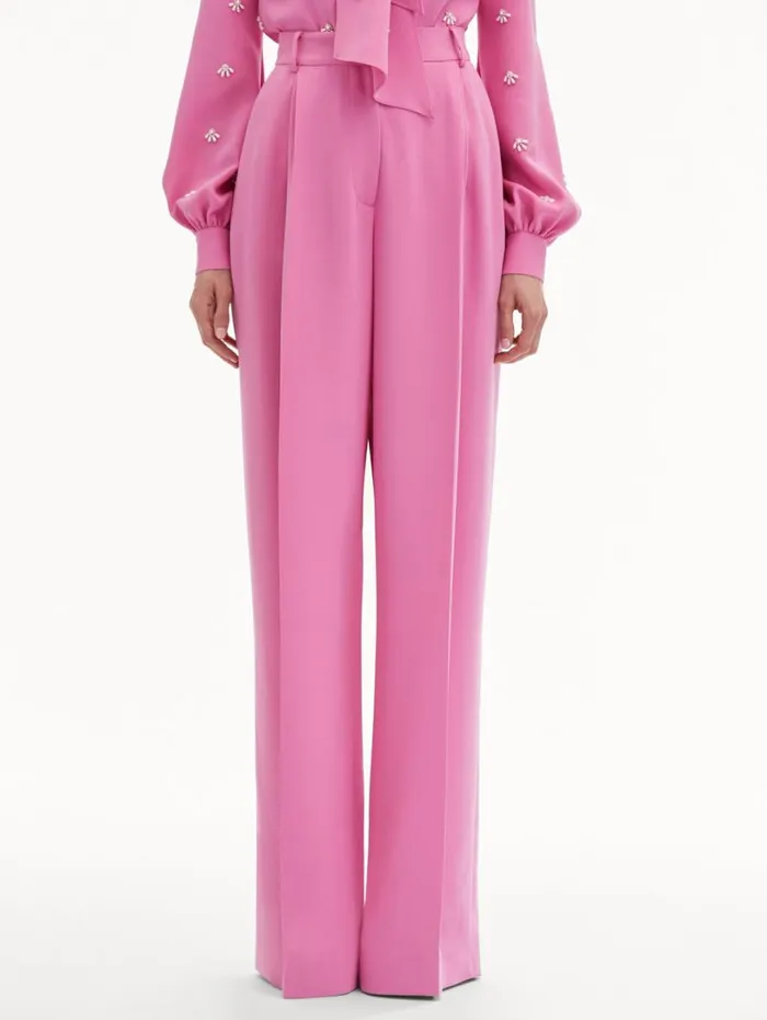 Oscar De La Renta Wide Leg Silk Georgette Pant Rosehip Women Pants and Skirts