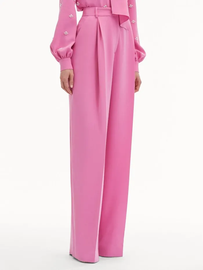 Oscar De La Renta Wide Leg Silk Georgette Pant Rosehip Women Pants and Skirts