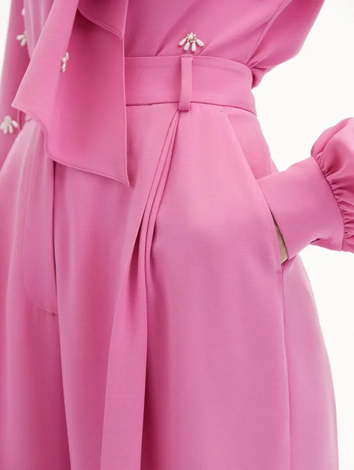 Oscar De La Renta Wide Leg Silk Georgette Pant Rosehip Women Pants and Skirts