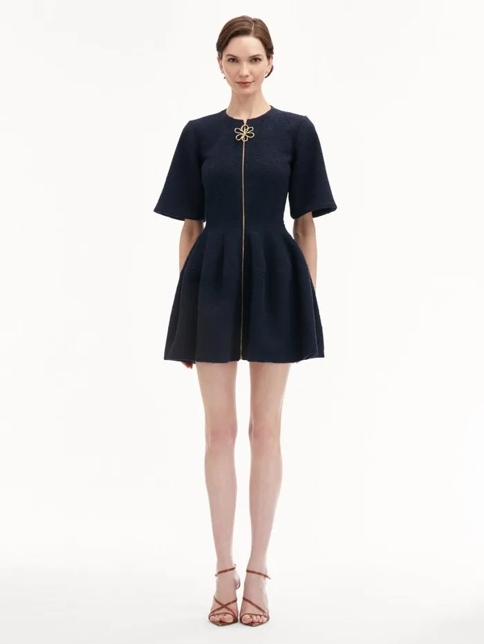Oscar De La Renta Zip Front Tweed Dress Navy Women Dresses Oscar De La Renta Zip Front Tweed Dress Navy Women Dresses