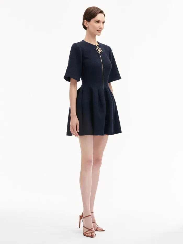 Oscar De La Renta Zip Front Tweed Dress Navy Women Dresses Oscar De La Renta Zip Front Tweed Dress Navy Women Dresses