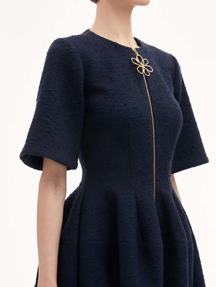 Oscar De La Renta Zip Front Tweed Dress Navy Women Dresses Oscar De La Renta Zip Front Tweed Dress Navy Women Dresses