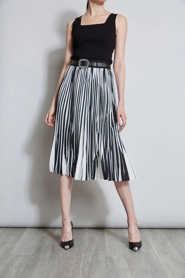 Outlet 8211 Women Bottoms Elie Tahari Contrast Pleated Skirt Blackwhite