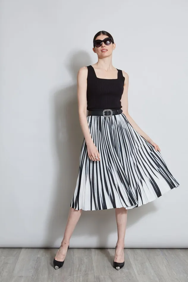 Outlet 8211 Women Bottoms Elie Tahari Contrast Pleated Skirt Blackwhite
