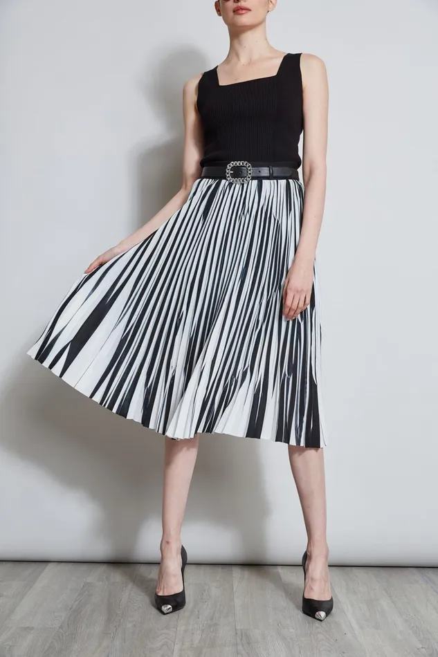 Outlet 8211 Women Bottoms Elie Tahari Contrast Pleated Skirt Blackwhite