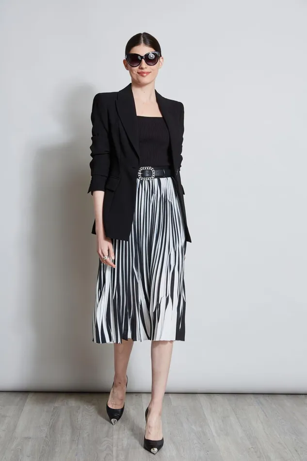 Outlet 8211 Women Bottoms Elie Tahari Contrast Pleated Skirt Blackwhite