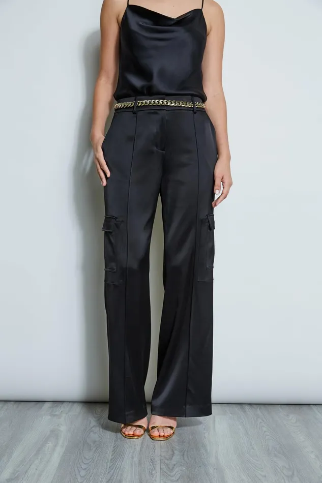 Outlet 8211 Women Bottoms Elie Tahari Satin Cargo Pant Black