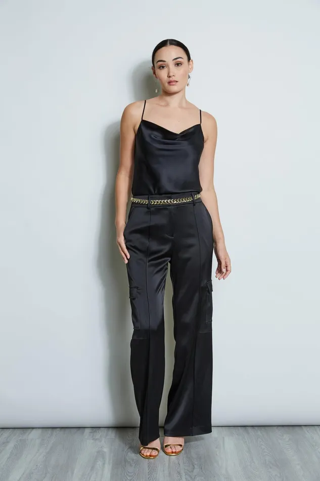 Outlet 8211 Women Bottoms Elie Tahari Satin Cargo Pant Black