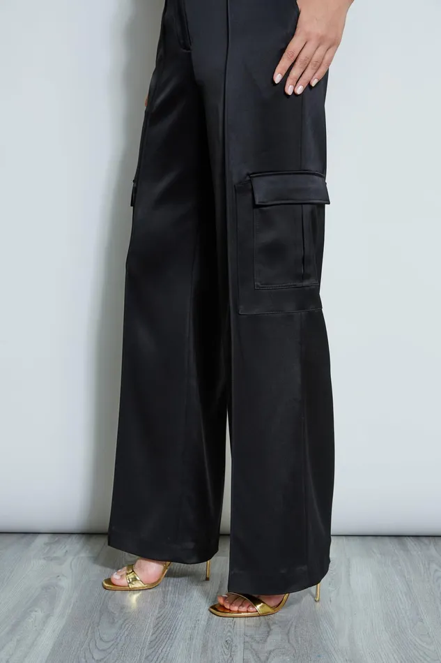 Outlet 8211 Women Bottoms Elie Tahari Satin Cargo Pant Black