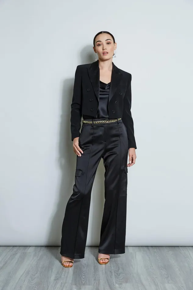 Outlet 8211 Women Bottoms Elie Tahari Satin Cargo Pant Black