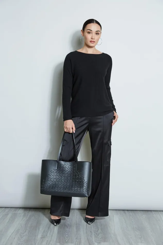 Outlet 8211 Women Bottoms Elie Tahari Satin Cargo Pant Black