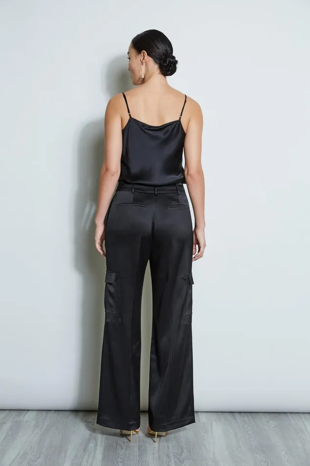 Outlet 8211 Women Bottoms Elie Tahari Satin Cargo Pant Black