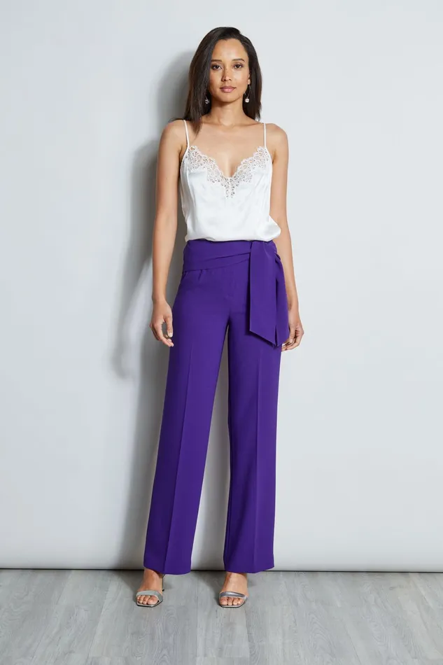 Outlet 8211 Women Bottoms Elie Tahari Wide Leg Sash Pant Plum