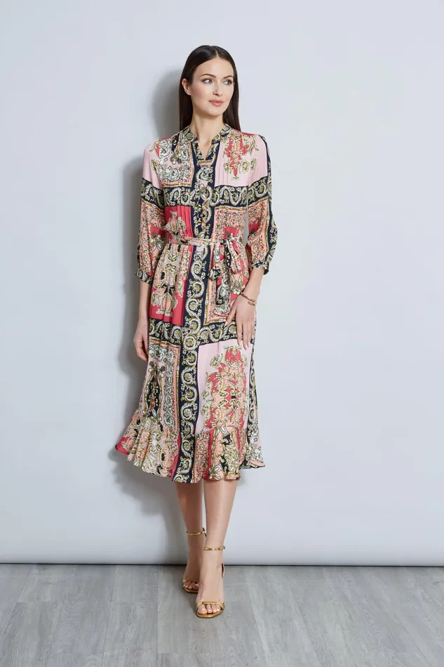 Outlet 8211 Women Dresses and Jumpsuits Elie Tahari Baroque Scarf Print Dress Wonder Wheel Baroque Print