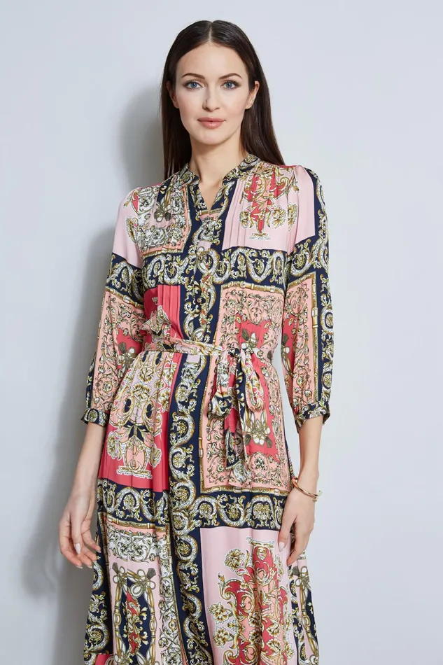 Outlet 8211 Women Dresses and Jumpsuits Elie Tahari Baroque Scarf Print Dress Wonder Wheel Baroque Print