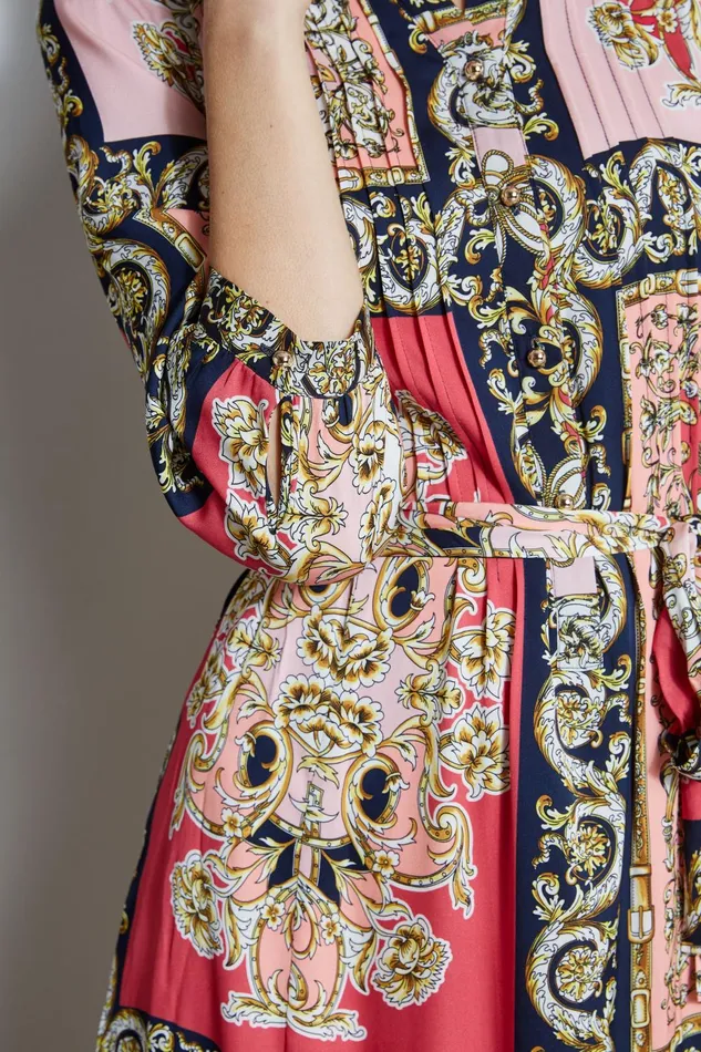 Outlet 8211 Women Dresses and Jumpsuits Elie Tahari Baroque Scarf Print Dress Wonder Wheel Baroque Print