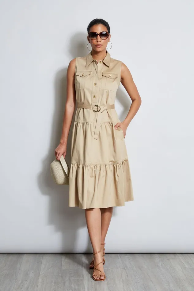 Outlet 8211 Women Dresses and Jumpsuits Elie Tahari Cotton Utility Dress Sandcastle