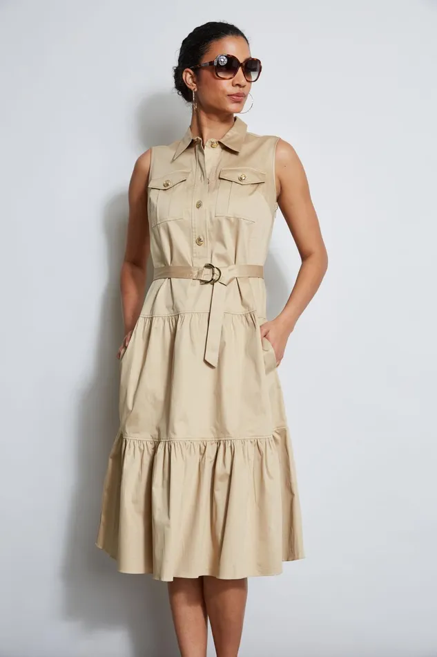 Outlet 8211 Women Dresses and Jumpsuits Elie Tahari Cotton Utility Dress Sandcastle