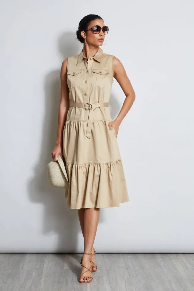 Outlet 8211 Women Dresses and Jumpsuits Elie Tahari Cotton Utility Dress Sandcastle