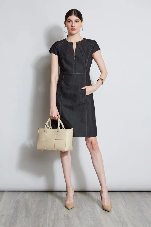 Outlet 8211 Women Dresses and Jumpsuits Elie Tahari Denim Fit and Flare Zip Dress Black