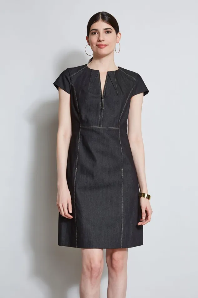 Outlet 8211 Women Dresses and Jumpsuits Elie Tahari Denim Fit and Flare Zip Dress Black