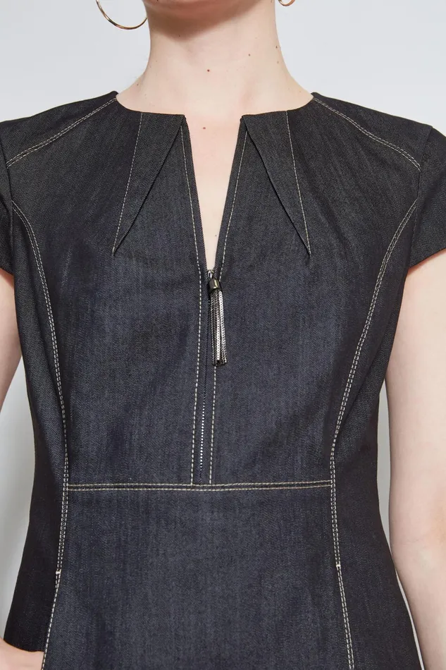 Outlet 8211 Women Dresses and Jumpsuits Elie Tahari Denim Fit and Flare Zip Dress Black