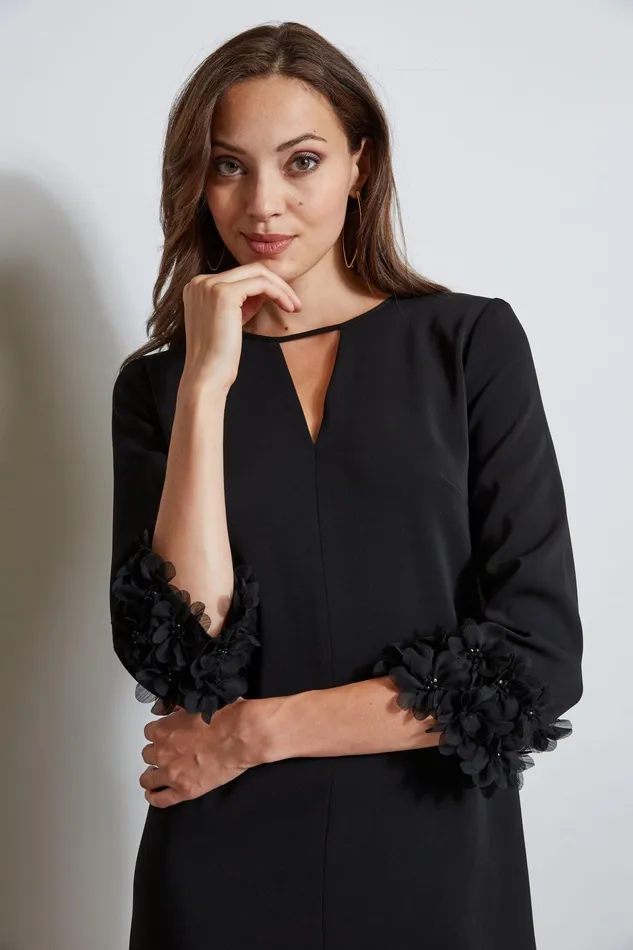 Outlet 8211 Women Dresses and Jumpsuits Elie Tahari Flower Applique Sleeve Dress Black