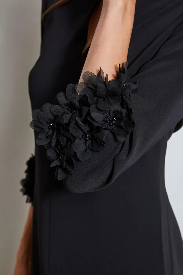 Outlet 8211 Women Dresses and Jumpsuits Elie Tahari Flower Applique Sleeve Dress Black