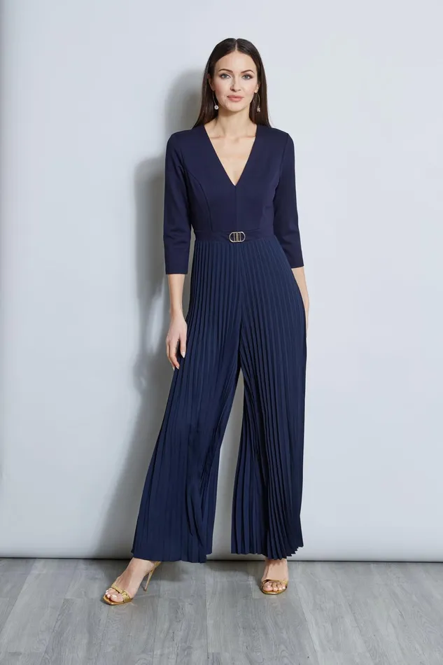Outlet 8211 Women Dresses and Jumpsuits Elie Tahari Knit Bodice Pleated Jumpsuit Peacoat
