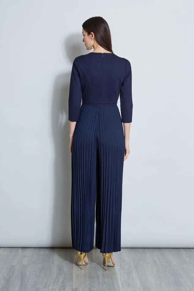 Outlet 8211 Women Dresses and Jumpsuits Elie Tahari Knit Bodice Pleated Jumpsuit Peacoat