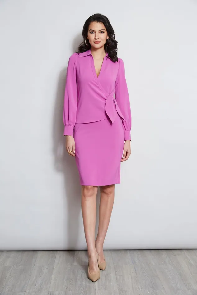 Outlet 8211 Women Dresses and Jumpsuits Elie Tahari Mock Wrap Tie Dress Peony