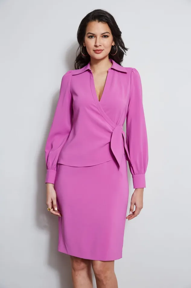 Outlet 8211 Women Dresses and Jumpsuits Elie Tahari Mock Wrap Tie Dress Peony