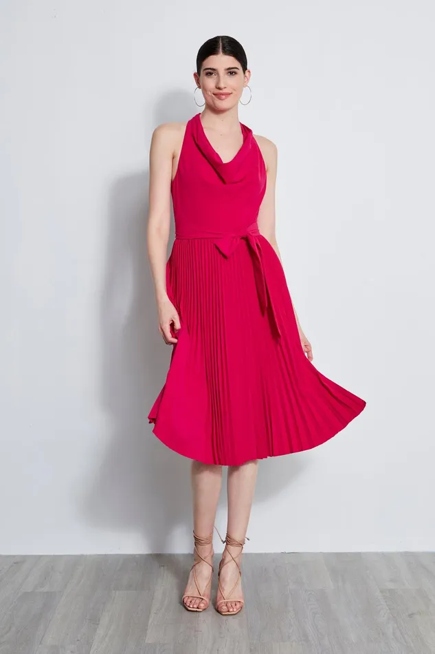Outlet 8211 Women Dresses and Jumpsuits Elie Tahari Pleated Cowl Midi Dress Cyclamen