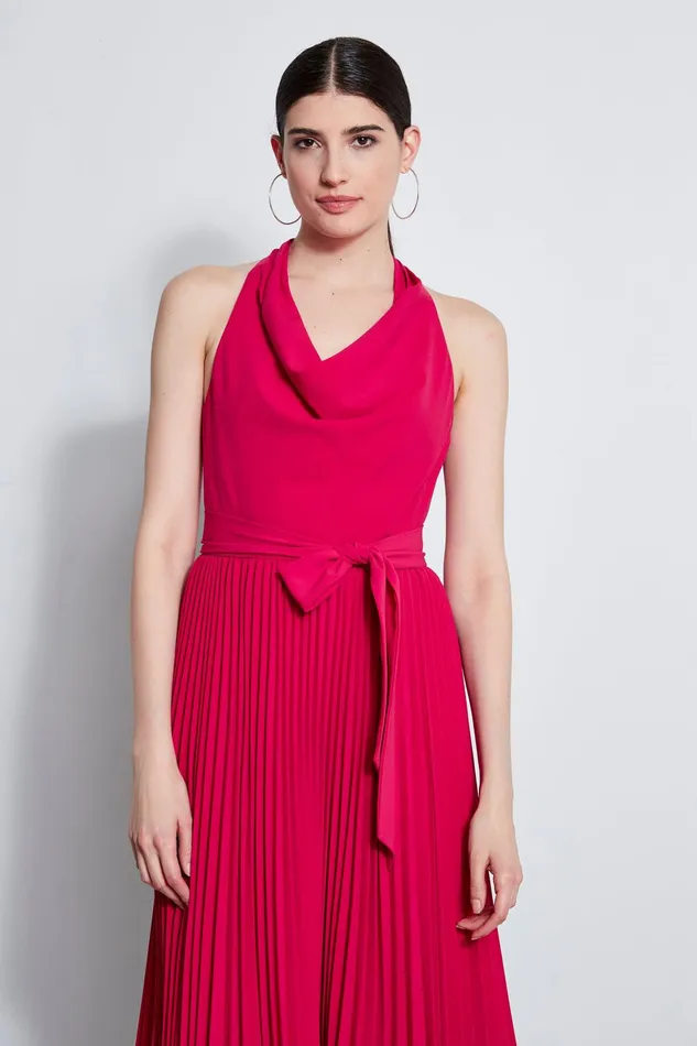 Outlet 8211 Women Dresses and Jumpsuits Elie Tahari Pleated Cowl Midi Dress Cyclamen