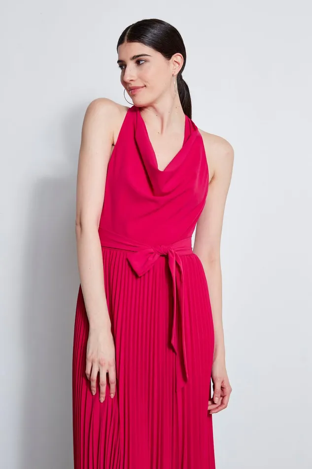 Outlet 8211 Women Dresses and Jumpsuits Elie Tahari Pleated Cowl Midi Dress Cyclamen