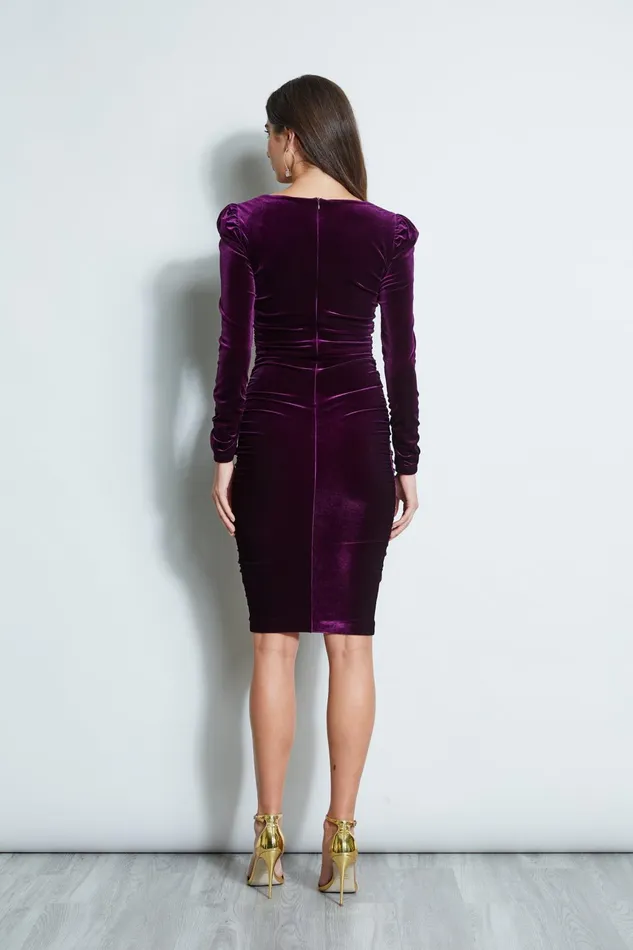 Outlet 8211 Women Dresses and Jumpsuits Elie Tahari Ruched Velvet Square Neck Dress Plum