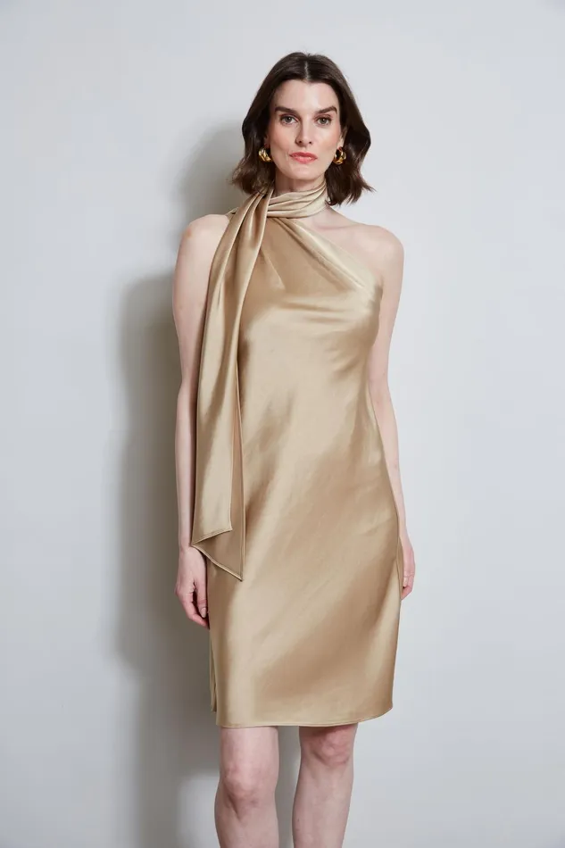 Outlet 8211 Women Dresses and Jumpsuits Elie Tahari Satin Scarf Dress Sandcastle