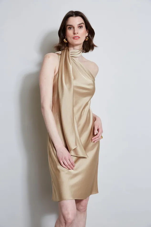 Outlet 8211 Women Dresses and Jumpsuits Elie Tahari Satin Scarf Dress Sandcastle