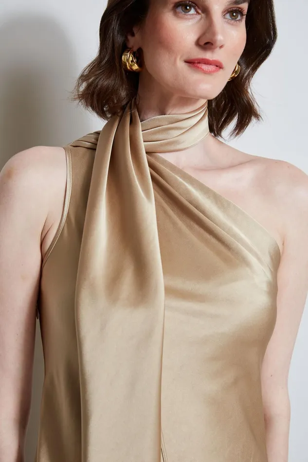 Outlet 8211 Women Dresses and Jumpsuits Elie Tahari Satin Scarf Dress Sandcastle