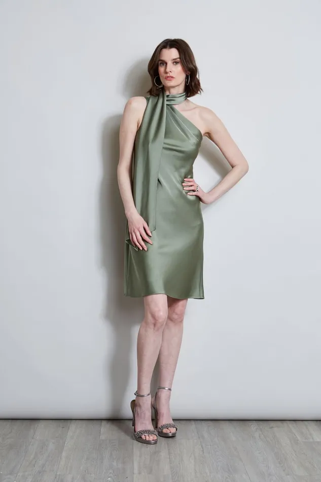 Outlet 8211 Women Dresses and Jumpsuits Elie Tahari Satin Scarf Dress Tuscan Olive
