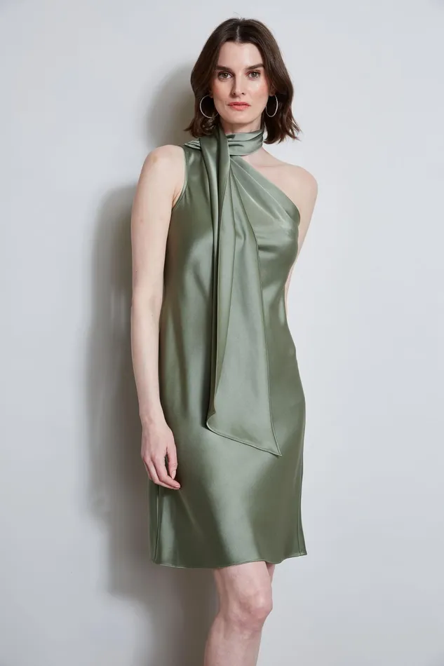 Outlet 8211 Women Dresses and Jumpsuits Elie Tahari Satin Scarf Dress Tuscan Olive