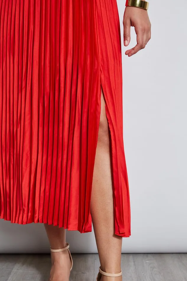 Outlet 8211 Women Dresses and Jumpsuits Elie Tahari Short Sleeve Contour Pleated Dress Glazed Berry
