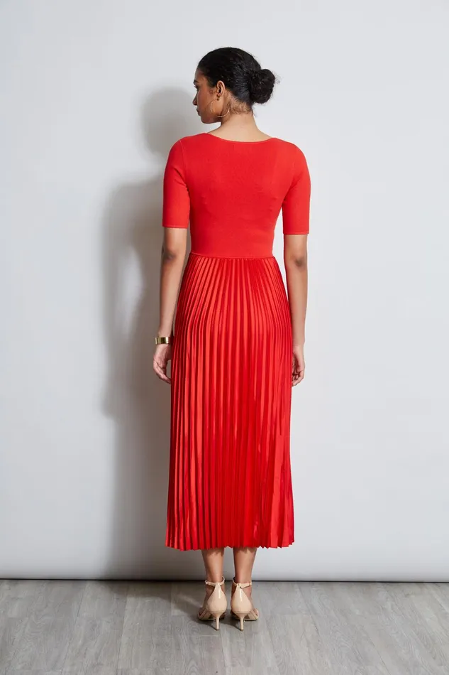 Outlet 8211 Women Dresses and Jumpsuits Elie Tahari Short Sleeve Contour Pleated Dress Glazed Berry