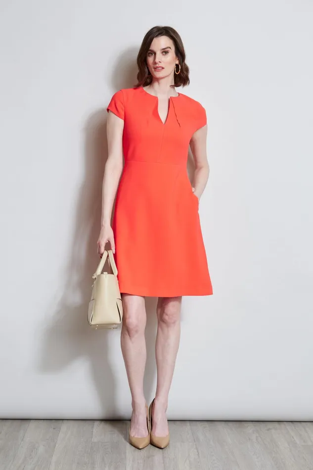 Outlet 8211 Women Dresses and Jumpsuits Elie Tahari Short Sleeve Dart Dress Tomato