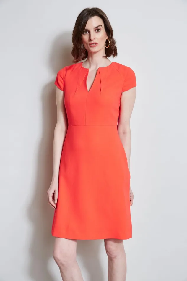 Outlet 8211 Women Dresses and Jumpsuits Elie Tahari Short Sleeve Dart Dress Tomato