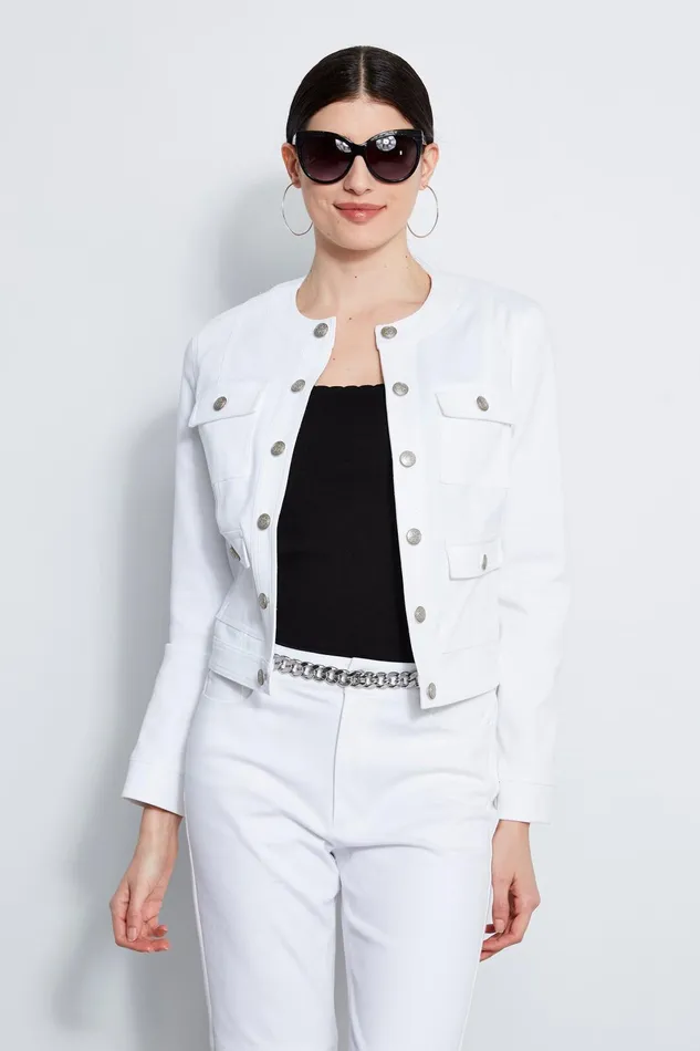 Outlet 8211 Women Jackets and Blazers Elie Tahari Crest Button Denim Jacket White