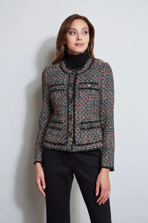 Outlet 8211 Women Jackets and Blazers Elie Tahari Cropped Tweed Jacket Ravenna Multi Tweed